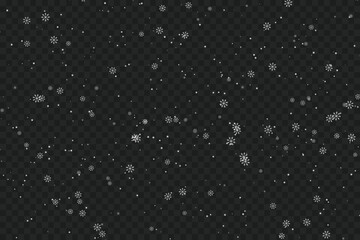 Falling delicate white snowflakes and tiny ice particles texture