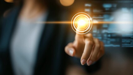 Big data in HUD and icon UI with faceless hand selecting and pressing big data symbol and modern interface data analytics information management digital database with copy - Powered by Adobe