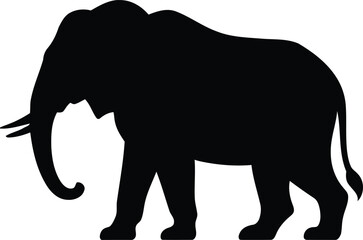 Elephant silhouette standing profile isolated on white background