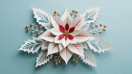 paper cut 3d christmas wreath with holly pine berries bells and snowflakes