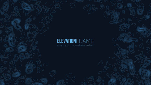 Abstract contour mountain elevation landscape map. Abstract minimal relief topographic map. Terrain contour vector grid with a central place for text.