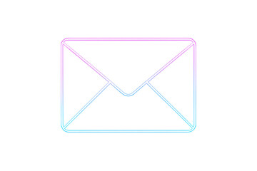 Neon envelope icon glowing with a gradient light effect, symbolizing digital communication, mail, and message sending
