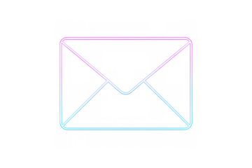 Neon envelope icon glowing with a gradient light effect, symbolizing digital communication, mail, and message sending
