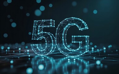 Futuristic 5G Network Visualization with Glowing Digital Plexus and Abstract Bokeh Lights