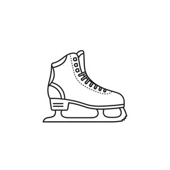 Simple black and white line drawing of a figure skate isolated on white background