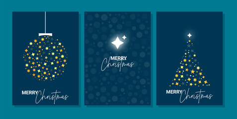 Festive Christmas designs with shining ornaments tree and celebratory text
