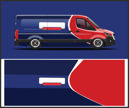 Delivery van illustration in red and blue on dark background