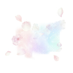 Soft pastel watercolor splashes and floating petals with a delicate ethereal glow isolated on transparent background