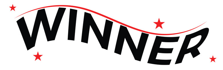 winner black text design and red curve line starts vector calligraphy typography 