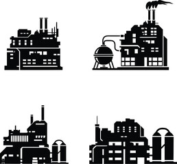 Obraz premium Factory icon set, Power plant industrial icon set . Factory, power plant, oil refinery and oil processing plant industrial icon. Vector illustration !