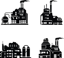 Obraz premium Factory icon set, Power plant industrial icon set . Factory, power plant, oil refinery and oil processing plant industrial icon. Vector illustration !