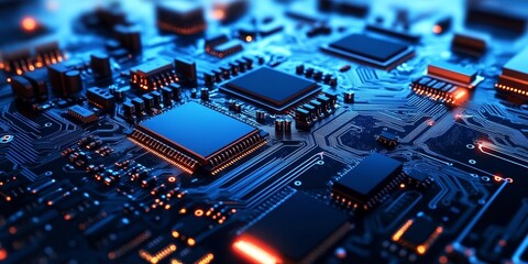 Obraz premium Intricate Circuit Board Design Showcasing Advanced Technology and Complex Electronic Components