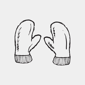 Hand drawn warm mittens for winter ski outfit. Winter sports equipment. Warm clothes, accessories. Vector sketch illustration in vintage crayon charcoal style