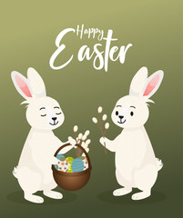 Happy easter bunny with easter eggs