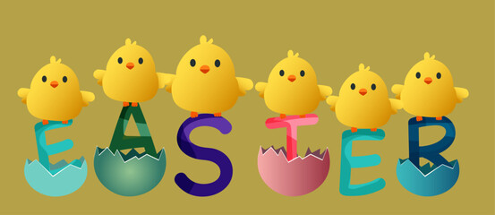 happy easter. set of easter eggs and chickens