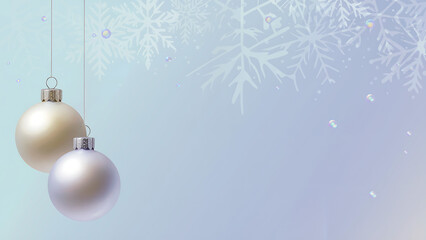 elegant christmas banner with white pearl ornaments on icy blue gradient