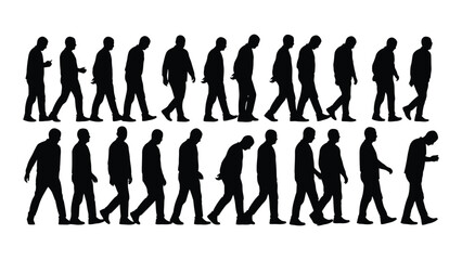 Walking men silhouette sequence isolated on white background, Vector