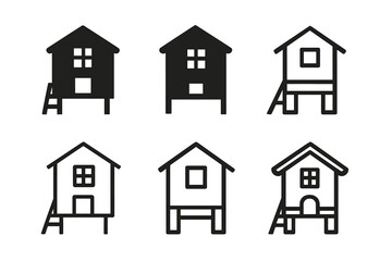 Fototapeta premium Playhouse Logo Variations. Outdoor playhouse. Icon set. Set Logo of outdoor playhouse: miniature play cabin. harmonious logo variations of the same emblematic