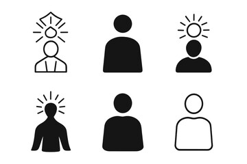 Soul Emblem Variations. Soul leaving the body. Icon set. Set Logo of soul leaving the body: Light orb above a human silhouette. harmonious logo variations of