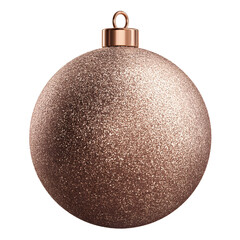 ultra realistic glitter Christmas bauble single round ornament covered in fine rose gold copper glitter soft metallic sparkle and detailed texture small shiny gold metal cap with squar