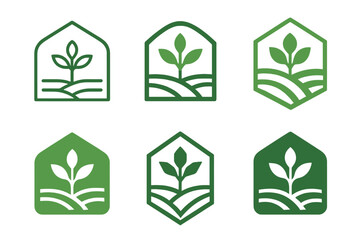 Obraz premium Agricultural Innovation Icons. Agricultural Innovation. Icon set. Set Logo of Agricultural Innovation: greenhouse structure. harmonious logo variations of the