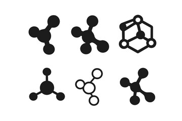 Stylized Molecule Logos. Molecules. Icon set. Set Logo of molecules: stylized biomolecule. harmonious logo variations of the same emblematic concept, each with