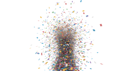 Vibrant multicolored confetti explosion erupts dynamically against a black background