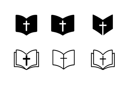 Catholic Prayer Icons. Catholic prayers. Icon set. Set Logo of Catholic prayers: open Bible. harmonious logo variations of the same emblematic concept, each