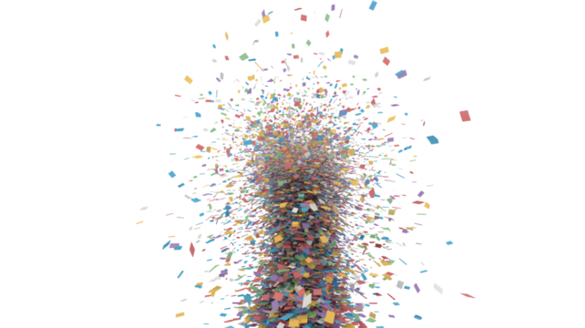 Vibrant multicolored confetti explosion erupts dynamically against a black background
