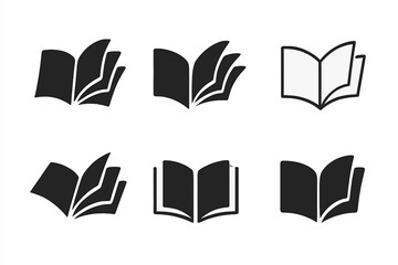 Turning Book Logos. Book pages turning. Icon set. Set Logo of Book pages turning: Flying paper sheets. harmonious logo variations of the same emblematic