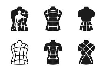 Custom Fashion Logos. Personalized fashion and custom clothing. Icon set. Set Logo of personalized fashion and custom clothing: 3D body scan silhouette with