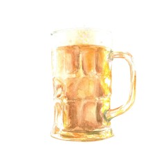 Hand drawn watercolor beer mug for St. Patrick's Day, Oktoberfest on isolated background, for invitations, greeting cards, posters, banners, wrapping paper, fabric, stickers, decals, gifts.