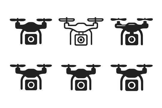 Drone Camera Logos. Photography and videography services. Icon set. Set Logo of photography and videography services: drone with camera. harmonious logo