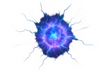 Energy portal opening, generating lightning power and abstract blue purple cosmic vortex on transparent background