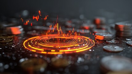 Digital Currency Innovation: A conceptual visualization of digital currency, showcasing a glowing technological interface. The vibrant image signifies financial technology.