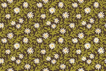 Seamless pattern white flower with leaves	