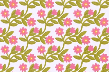 Seamless pattern white flower with leaves	