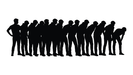Group of men silhouettes bowing isolated on white background, Vector