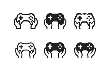 Obraz premium Kids' Tech Icons. Technology for kids. Icon set. Set Logo of technology for kids: Game controller in small hands. harmonious logo variations of the same