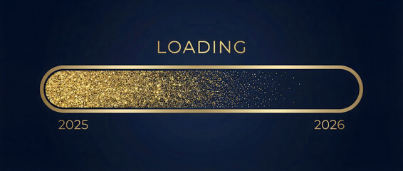 Loading bar progress for new year 2026 gold glitter on dark blue background illustration concept