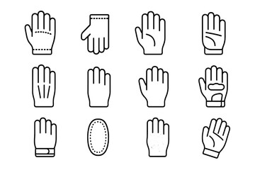 Obraz premium Leather Glove Icons. Riding Leather Gloves. Line icon set of Riding Leather Gloves: gloves, stitching detail, cuff, palm texture, finger lines, glove outline,
