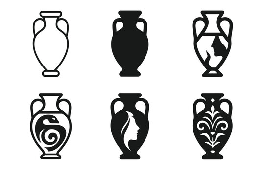 Medea Logo Variations. Medea. Icon set. Set Logo of Medea: Greek amphora. harmonious logo variations of the same emblematic concept, each with different