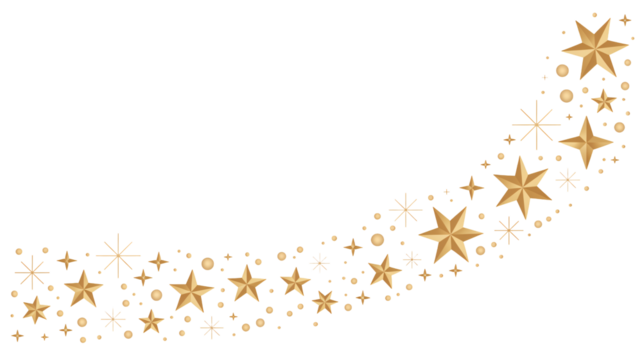 Elegant golden stars curve across black background perfect for celebrations