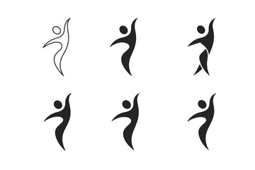 Fototapeta premium Movement Meditation Icons. movement meditation. Icon set. Set Logo of movement meditation: flowing body silhouette. harmonious logo variations of the same