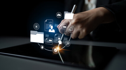 Document management system for secure file storage, organized access, and efficient digital workflow including verification, upload, analytics, and approval process Latch