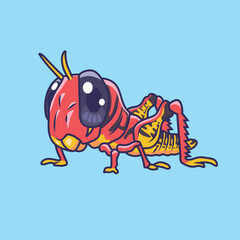 Cute grasshopper animal cartoon character vector Illustration