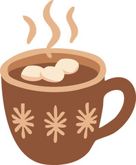 Cozy illustration of hot chocolate with marshmallows in a decorative mug
