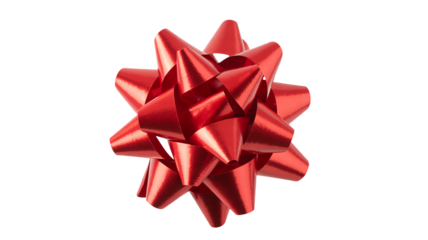 Stunning metallic red gift bow pops against deep black background isolation