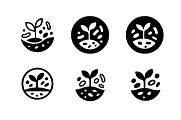 Soil Regeneration Icons. Soil regeneration techniques. Icon set. Set Logo of soil regeneration techniques: soil microbes illustration. harmonious