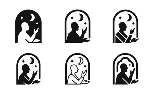 Storytelling Icon Variations. Cultural storytelling nights. Icon set. Set Logo of storytelling nights: storyteller silhouette with gestures. harmonious logo